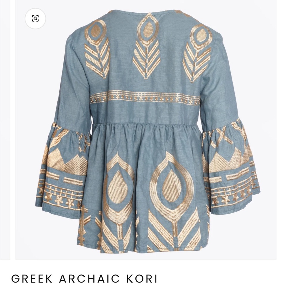 Greek Archaic Kori 100% Linen Top blue gold - Picture 2 of 10